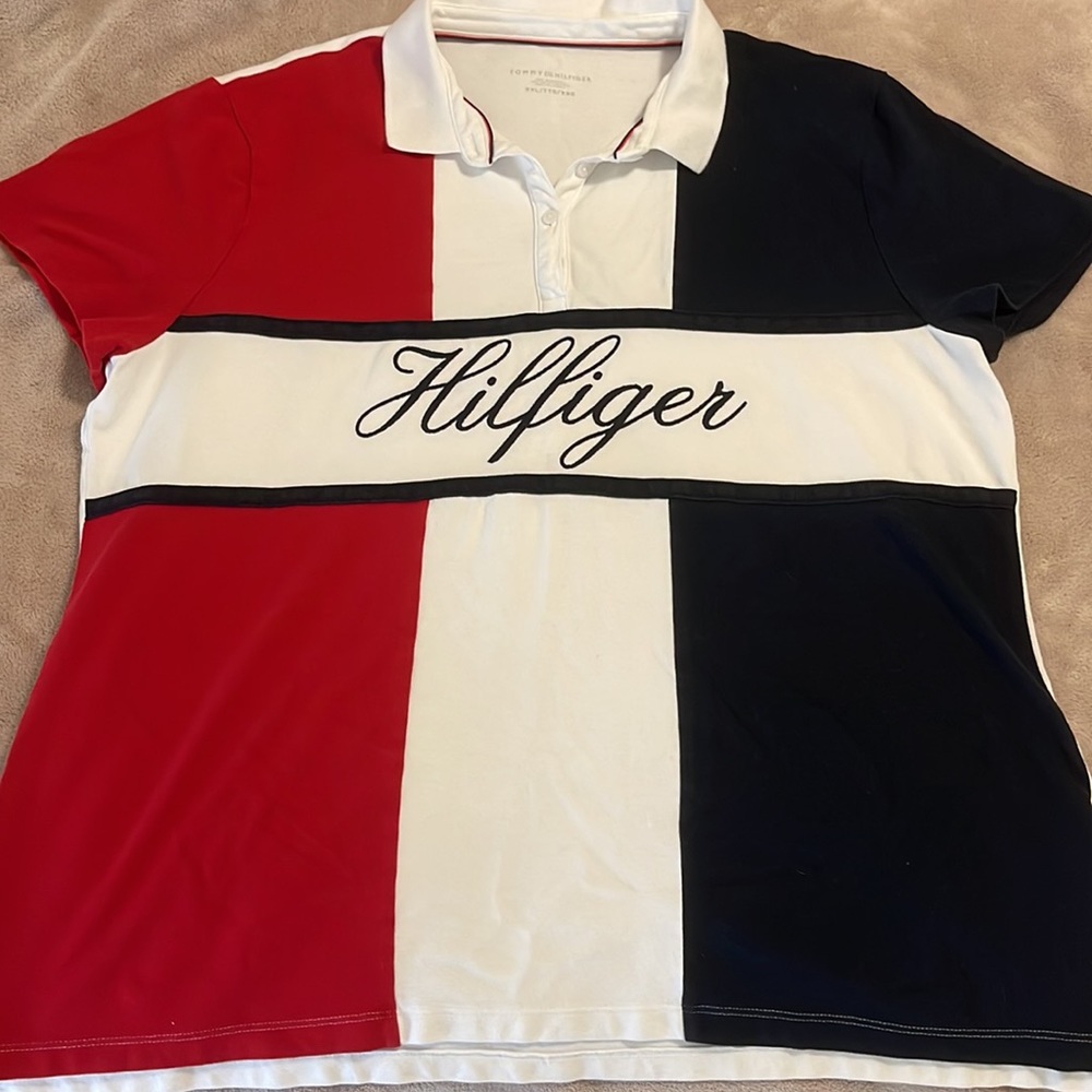 Tommy Hilfiger women’s XXL red, white and blue polo top.